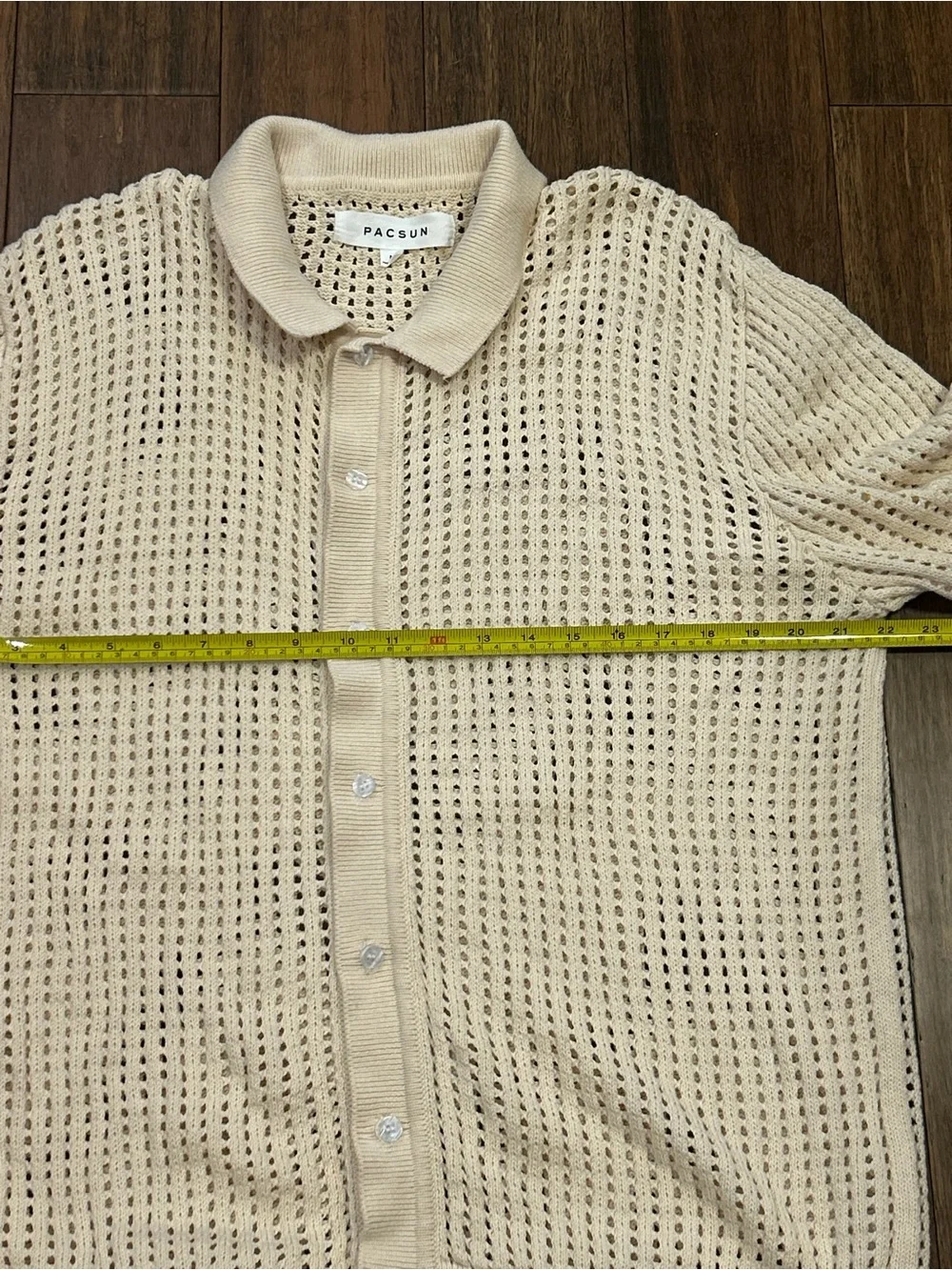 Pacsun White Open Knit BUTTON SHIRT 2.0 Woven Camp short Sleeves Collared Mens M